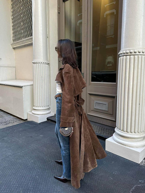 Molly | Women's Belted Faux Suede Mid-Length Trench Coat