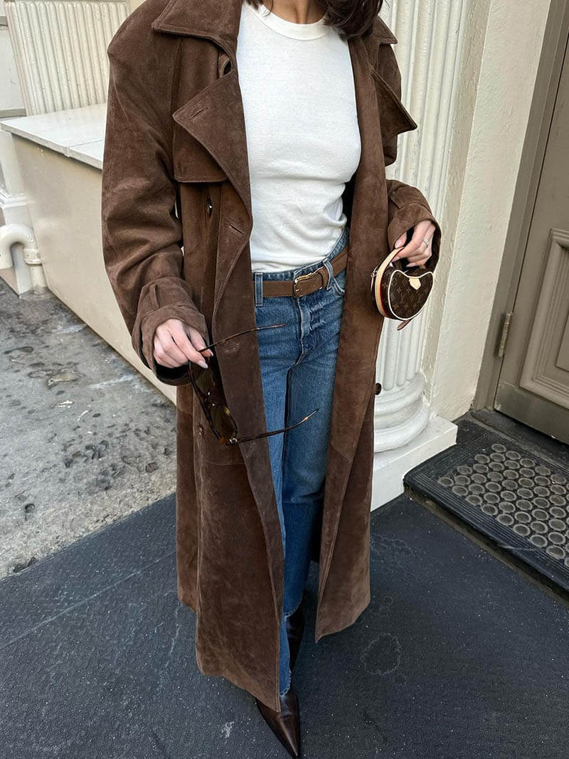 Molly | Women's Belted Faux Suede Mid-Length Trench Coat