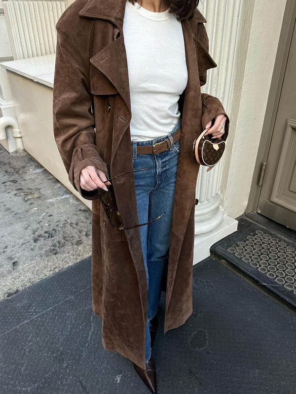 Molly | Women's Belted Faux Suede Mid-Length Trench Coat