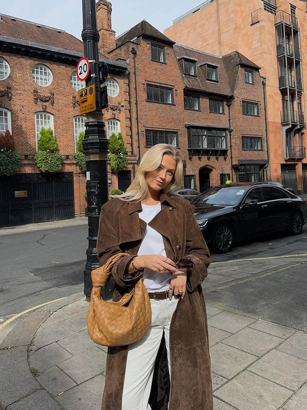 Molly | Women's Belted Faux Suede Mid-Length Trench Coat