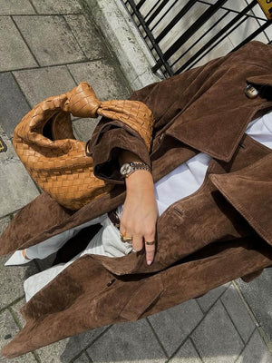 Molly | Women's Belted Faux Suede Mid-Length Trench Coat