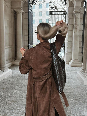 Molly | Women's Belted Faux Suede Mid-Length Trench Coat