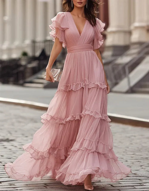 Céline Ruffled Hem Maxi Dress