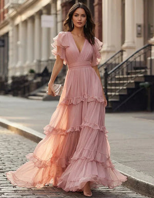 Céline Ruffled Hem Maxi Dress