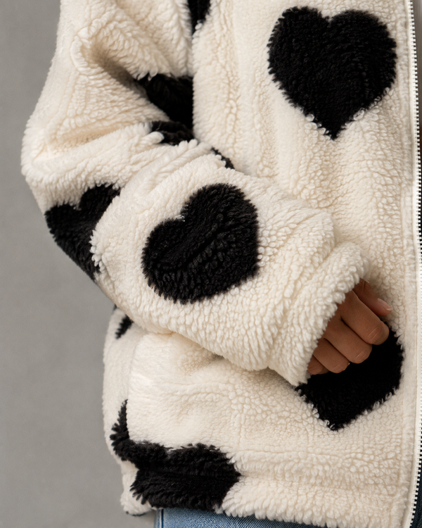 Élodie Heart Print Teddy Fleece Jacket