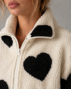 Élodie Heart Print Teddy Fleece Jacket