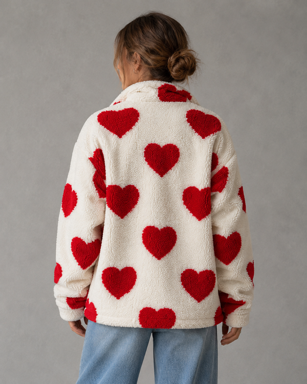 Élodie Heart Print Teddy Fleece Jacket